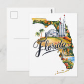 Postale Floride États-Unis Carte de l'État à l'aquarelle v (Devant / Derrière)