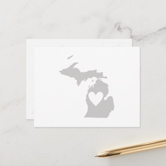 Postale Forme de carte de l'État gris du Michigan avec déc (Devant/Arrière en situation)
