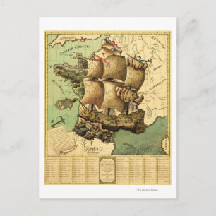 Postale France Représentée comme une carte panoramique de