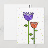 Postale Fun Doodle Flowers violet orange points Carte post (Devant / Derrière)