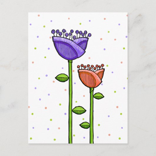 Postale Fun Doodle Flowers violet orange points Carte post (Devant)
