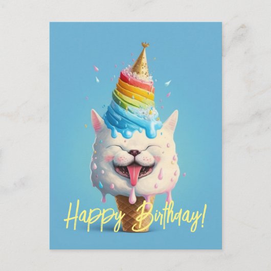 Postale Fun Ice Cream Cat Carte de voeux Anniversaire (Devant)