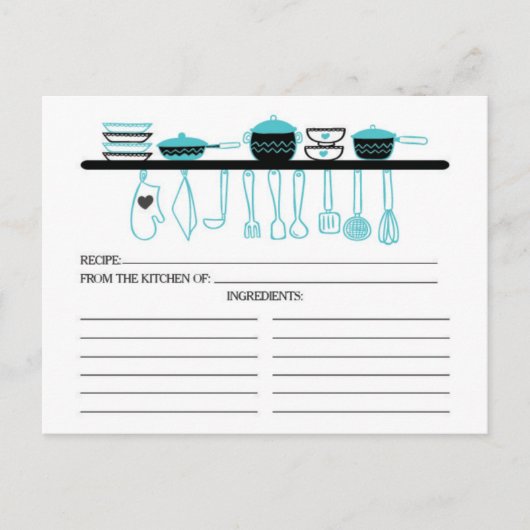 Postale Fun Turquoise Cuisine Gadgets Bridal Recette Carte (Devant)