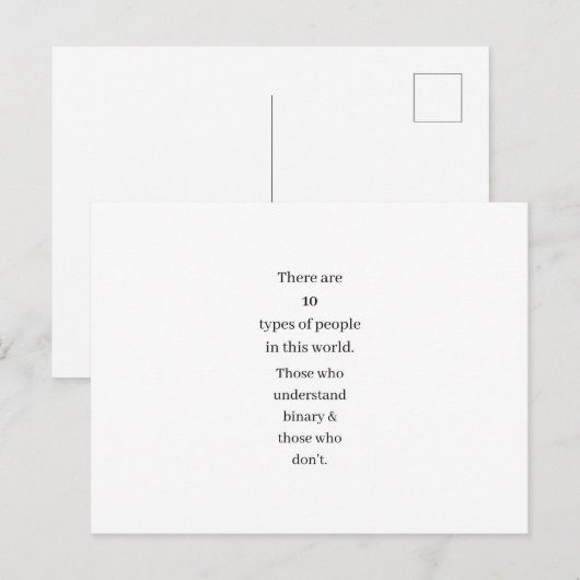 Postale Funny Binary Math Informatique Joke Cadeau Carte p (Devant / Derrière)