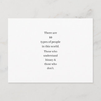 Postale Funny Binary Math Informatique Joke Cadeau Carte p