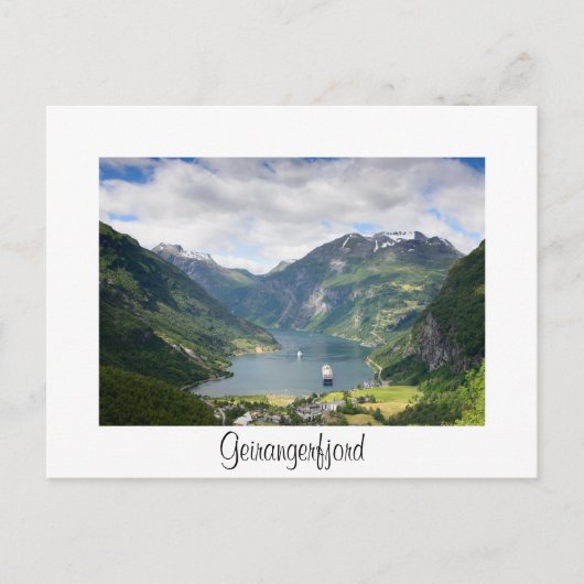 Postale Geirangerfjord vue carte frontière blanche (Devant)