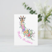 Postale Giraffe Fleurs Carte d'anniversaire (Debout devant)