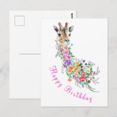 Postale Giraffe Fleurs Carte d'anniversaire (Devant / Derrière)