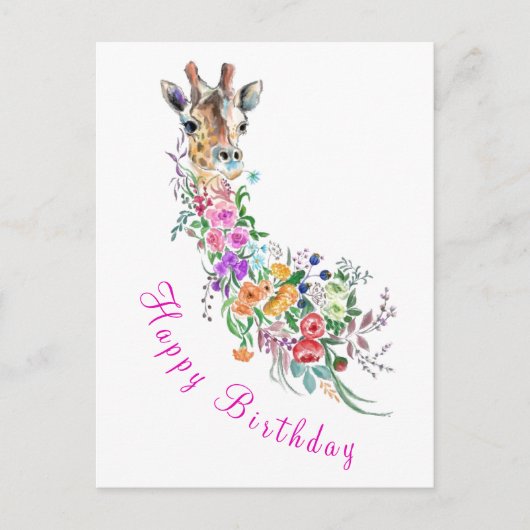 Postale Giraffe Fleurs Carte d'anniversaire (Devant)