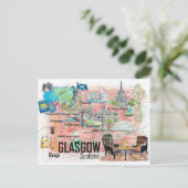 Postale Glasgow Écosse Carte de voyage illustrée avec rout (Debout devant)