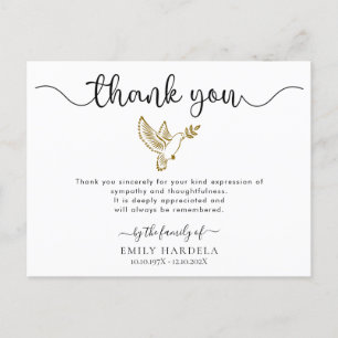 Postale Gold Dove Funeral Simple Script Carte de remerciem