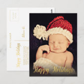 Postale Gold Happy Holidays Xmas Script Photo Carte postal (Devant / Derrière)