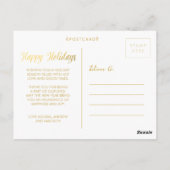 Postale Gold Happy Holidays Xmas Script Photo Carte postal (Dos)