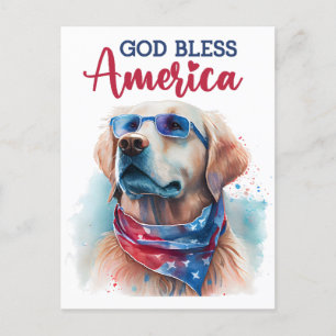 Postale Golden Retriever, Dieu bénisse l'Amérique Carte po