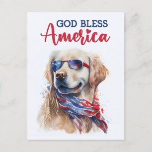 Postale Golden Retriever, Dieu bénisse l'Amérique Carte po
