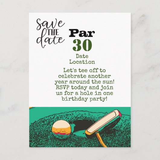 Postale Golf 30e fête d'anniversaire enregistrer la carte  (Devant)
