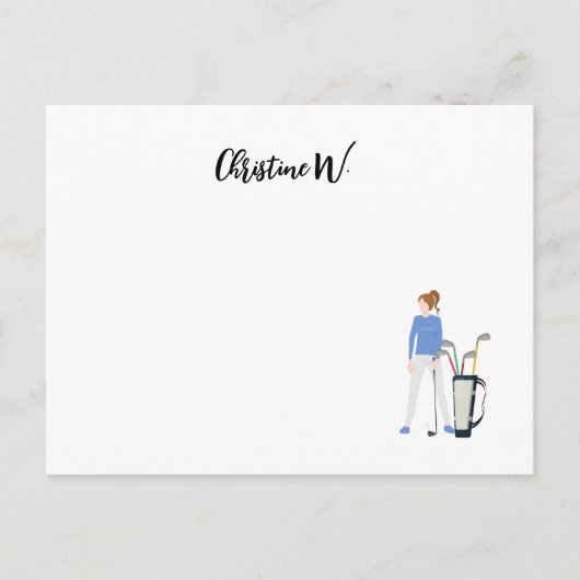 Postale Golf avec nom pour femme golfeuse Carte de note (Devant)