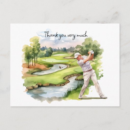 Postale Golfeur en terrain de golf aquarelle carte de reme (Devant)
