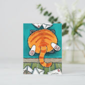 Postale Gras Tabby Chat coincé dans le rabat de chat Carte (Debout devant)