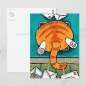 Postale Gras Tabby Chat coincé dans le rabat de chat Carte (Devant / Derrière)
