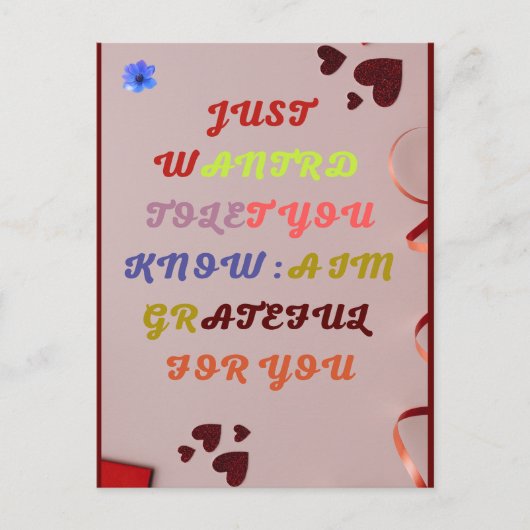 Postale Gratitude juste parce que carte de voeux par SMILE (Devant)