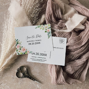 Postale Green Elegant Floral Enregistrer la carte Date