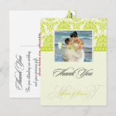 Postale Green + Ivory Damask Merci Carte postale, (Devant / Derrière)