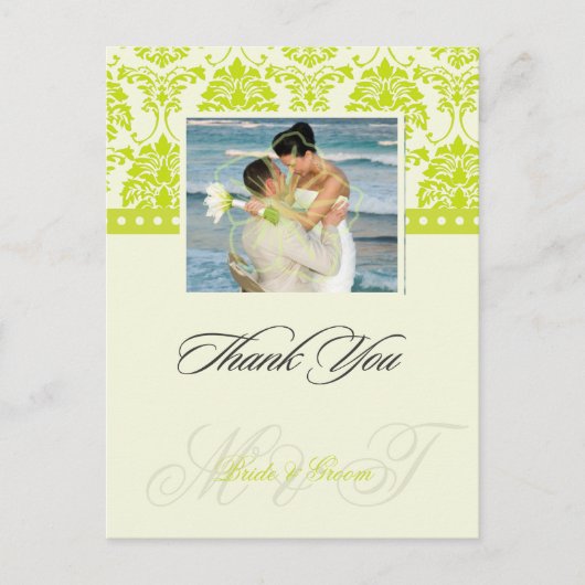 Postale Green + Ivory Damask Merci Carte postale, (Devant)