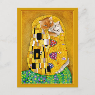 Postale Gustav Klimt baiser or chat mignon spocard carte p