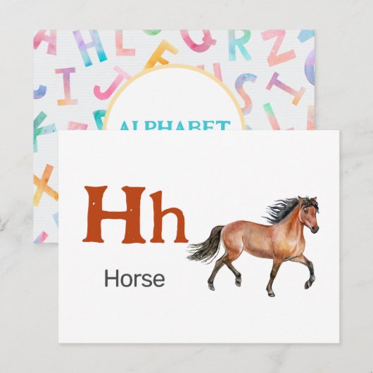 Postale H est pour le cheval - Carte Flash Alphabet (Devant / Derrière)