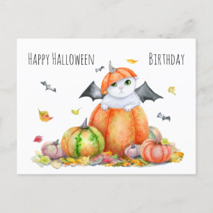 Postale Halloween Cute Chat dans la carte de note Citrouil