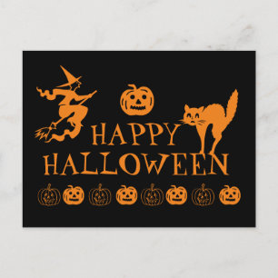 Postale Happy Halloween noir orange éffrayant Carte postal