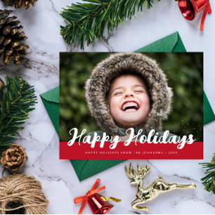 Postale happy holiday stylish script photo carte de voeux