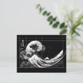 Postale Hokusai rencontre Fibonacci, carte noire et blanch (Debout devant)