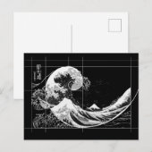 Postale Hokusai rencontre Fibonacci, carte noire et blanch (Devant / Derrière)