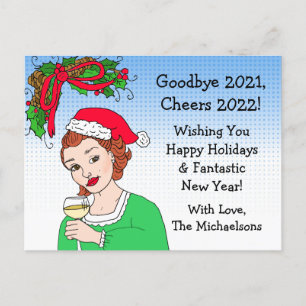 Postale Humour de Noël Funny Retro Lady Toasting Carte pos