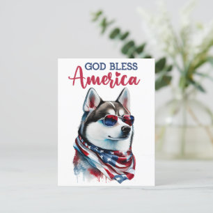 Postale Husky Patriotique, Dieu Bénisse l'Amérique Carte P