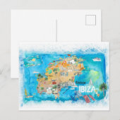 Postale Ibiza Espagne Carte illustrée avec des monuments (Devant / Derrière)