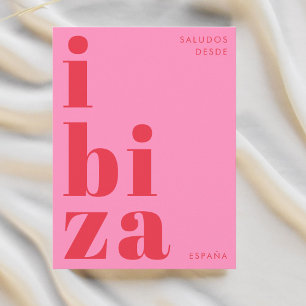 Postale Ibiza Espagne typographie moderne rose rouge Carte