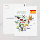 Postale Illustration de la carte de l'Espagne (Devant / Derrière)