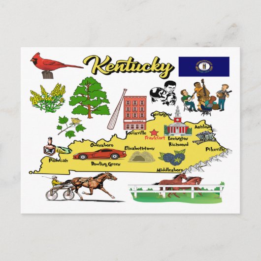 Postale Illustration de la carte du Kentucky (Devant)
