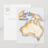 Postale Illustration d'une simple carte de l'Australie (Devant / Derrière)