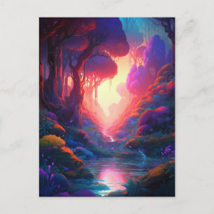 Postale Imaginaire Paysage Forêt Colorful Surreal Carte po