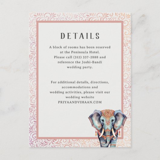 Postale Indian Elephant Détails Mariage Carte de boîtier (Devant)