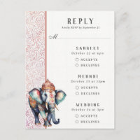 Indian Elephant Multi Event Wedding Carte RSVP