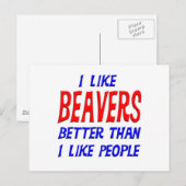 Postale J'Aime Les Castors Mieux Que J'Aime Les Gens Carte (Devant / Derrière)