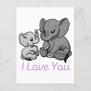 Postale Je t'aime - carte éléphant