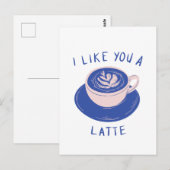 Postale Je vous aime une carte de café en latte (Devant / Derrière)