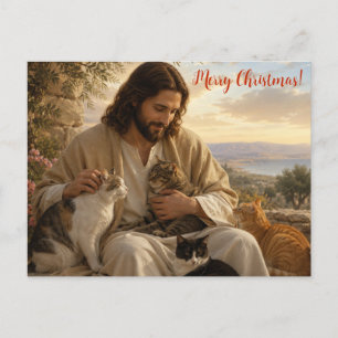 Postale Jésus adorable avec des chats carte de Noël !