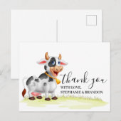 Postale Joli Carte de remerciements de vache caricature (Devant / Derrière)